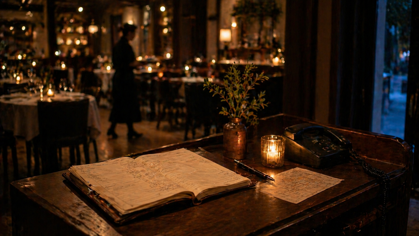 Restaurant host stand at dusk